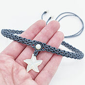 Украшения handmade. Livemaster - original item Grey white choker for women on the neck starfish mother of pearl braided. Handmade.