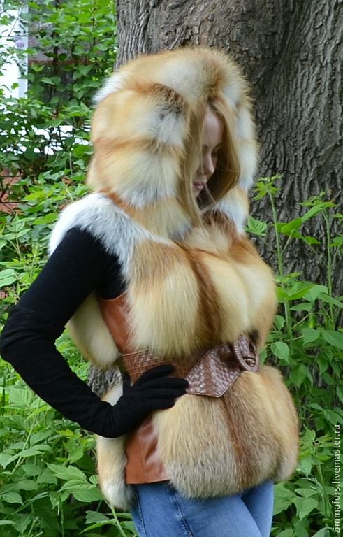 Vest fur Siberian red Fox. Solid. Hooded, Vests, Omsk,  Фото №1