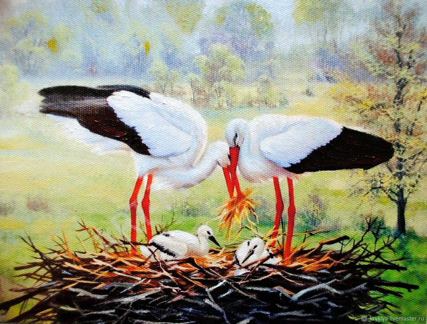 Картинка с аистами и детьми семья