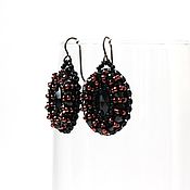 Украшения handmade. Livemaster - original item Black earrings, women`s embroidered earrings with stones. Handmade.
