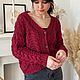 Jackets: Women's knitted jacket made of pure cotton in Bordeaux color to order, Sweater Jackets, Yoshkar-Ola,  Фото №1