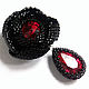 a beaded brooch 'black flower' with red crystals, Brooches, Moscow,  Фото №1
