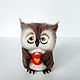 Совушка. Сова с кружкой, в пледе. Войлочная игрушка. Клюева Евгения Beautiful Owl. Интернет-магазин Ярмарка Мастеров.  Фото №2