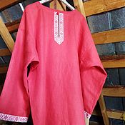 Рубаха голошейка, красный лен, традиционного кроя