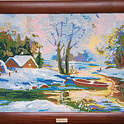 Картины и панно handmade. Livemaster - original item Hand Cross stitch painting Boat in the snow. Handmade.