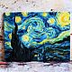 Mini oil painting 'Starry Night' Van Gogh free copy, Pictures, Elektrostal,  Фото №1