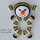 Snowman Round green-knitted rattle on a wooden ring, Teethers and rattles, Tomsk,  Фото №1