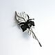 Men's brooch pin buttonhole flower leather black-and-white. Stick pin. De-Si-Re. My Livemaster. Фото №6