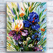 Картины и панно handmade. Livemaster - original item Painting with irises in the field. Landscape with irises oil volumetric brushstrokes.. Handmade.