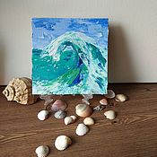Картины и панно handmade. Livemaster - original item Picture Wave! sea, acrylic, 15*15 cm. Handmade.