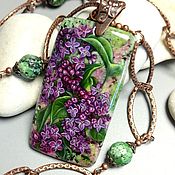 Украшения handmade. Livemaster - original item Pendant on a chain-may lilac-miniature painting on stone. Handmade.