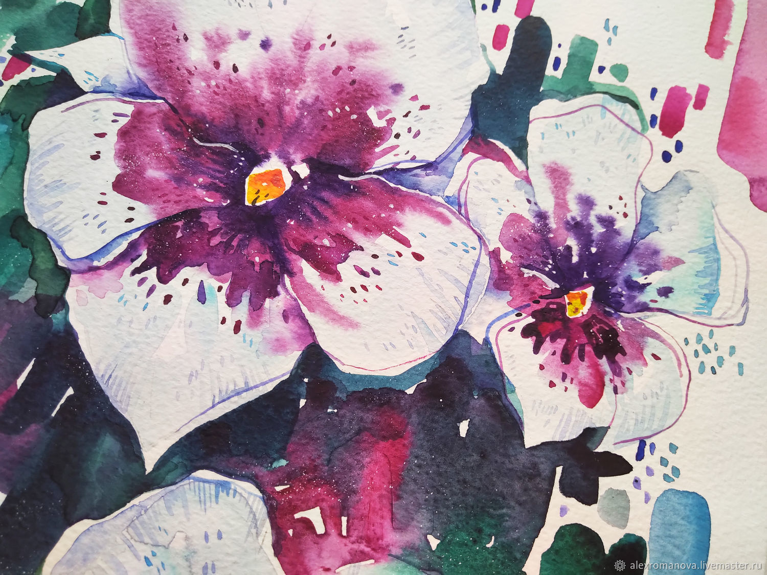 Картина акварель фиолетовые цветы