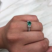 Украшения handmade. Livemaster - original item Round Colombian Emerald & Diamond Halo Engagement Ring 14K, Emerald Co. Handmade.