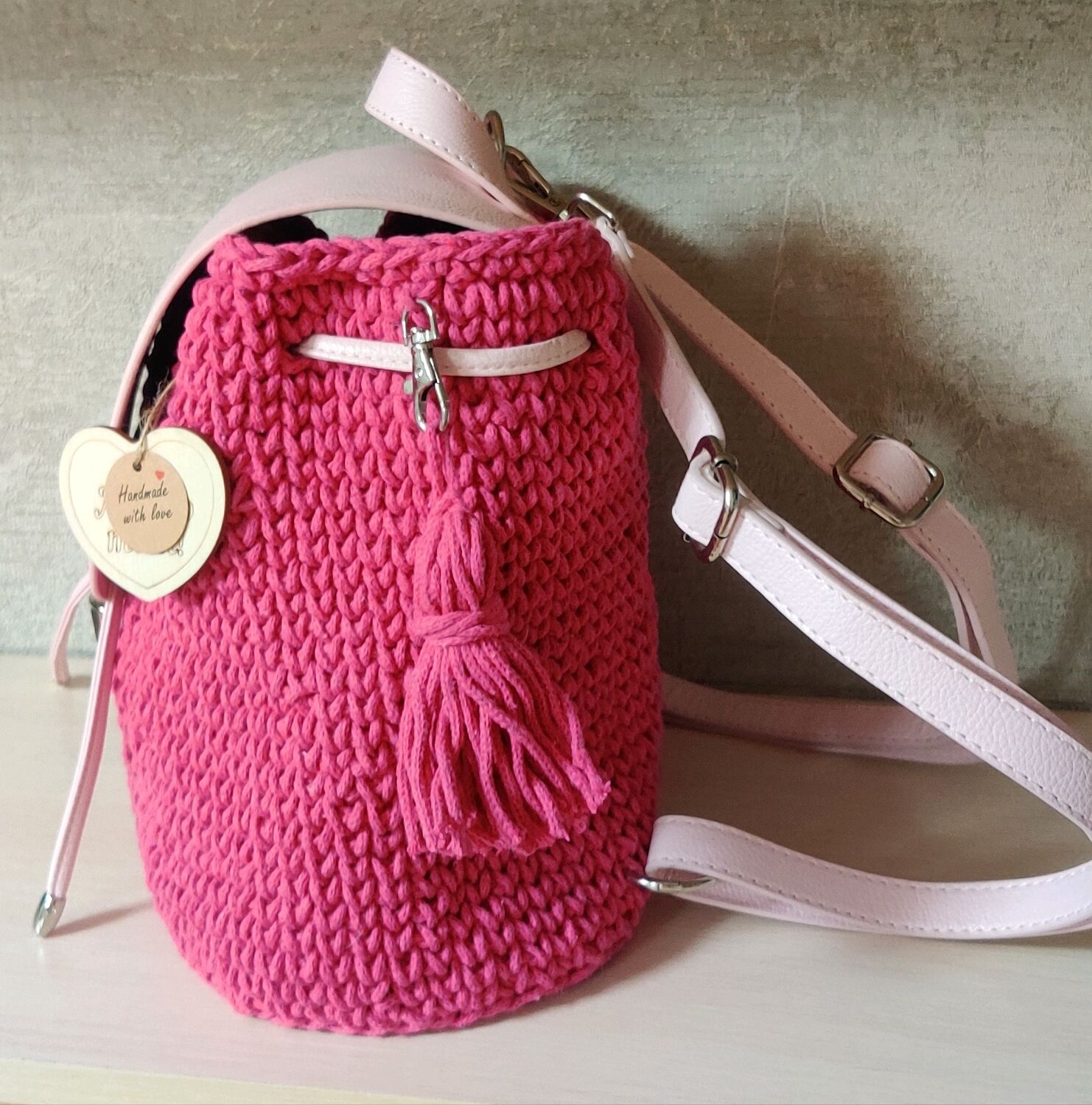 Рюкзачек ручной работы, выполнено крючком из хлопкового шнура в ...