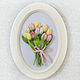 Order  Tulips in an oval frame. Ribbon Embroidery. Livemaster. . Panels Фото №3