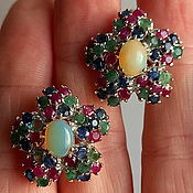 Украшения handmade. Livemaster - original item Earrings With opals, rubies, sapphires. Handmade.