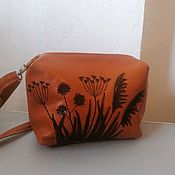 Сумки и аксессуары handmade. Livemaster - original item The bag is a leather women`s bag with an applique .Grass is brown. Handmade.