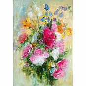 Картины и панно handmade. Livemaster - original item Painting flowers bouquet with oil palette knife. Handmade.