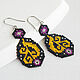 Black beaded earrings with floral ornament, Earrings, Ulan-Ude,  Фото №1