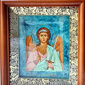 Картины и панно handmade. Livemaster - original item Holy Guardian Angel.Icon in the kiosk .Malachite background. Handmade.