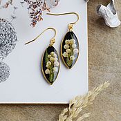 Украшения handmade. Livemaster - original item Jewelry resin earrings with real flowers. Black and white earrings. Handmade.