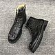Half-boots from a relief part of alligator skin, on fur,in black color, Boots, St. Petersburg,  Фото №1
