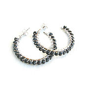 Украшения handmade. Livemaster - original item Black ring earrings with stones, stylish elegant earrings. Handmade.