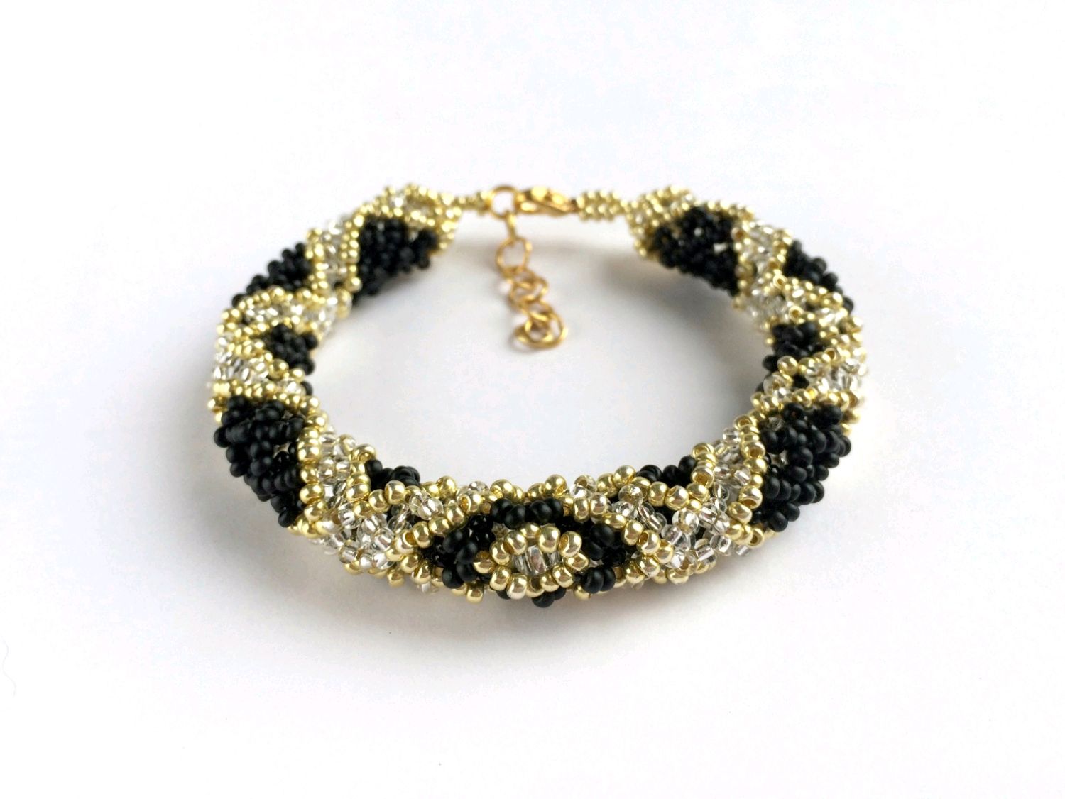 Harness bracelet beaded black and gold, Bead bracelet, Kireevsk,  Фото №1