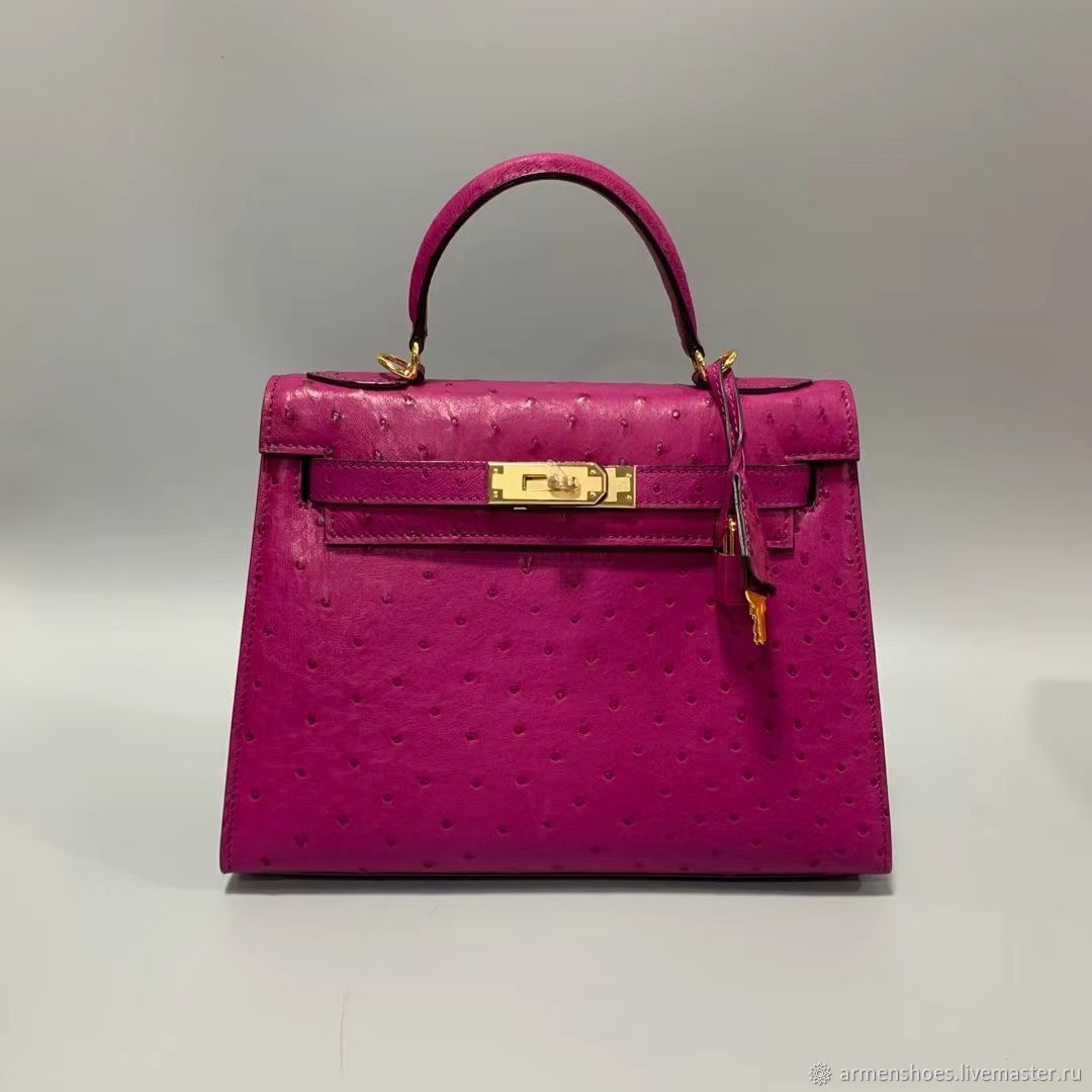 Classic bag made of genuine ostrich leather, fuchsi color!, Classic Bag, St. Petersburg,  Фото №1