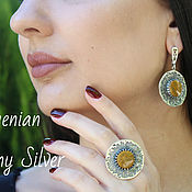 Украшения handmade. Livemaster - original item Imlay ring and earrings with jasper in 925 silver HH0160. Handmade.