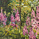 Painting with flowers of Ivan tea Summer landscape forest, glade, pink flowers, Pictures, Ekaterinburg,  Фото №1
