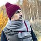 Комплект Шапка двойная и  длинный шарф НОРИС/ЮСТАС серый/бордрвый. Комплекты головных уборов. Вязаный кэжуал  UNIC Ирина. Ярмарка Мастеров.  Фото №4