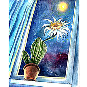 Картины и панно handmade. Livemaster - original item Painting Cactus Echinopsis Watercolor 20 x 25 Cactus Flower. Handmade.