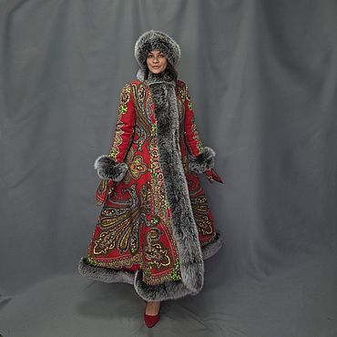 Одежда ручной работы. Ярмарка Мастеров - ручная работа Пальто из платка "Царевна лягушка" с песцом. Handmade.