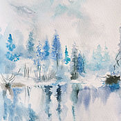 Картины и панно handmade. Livemaster - original item Snow lake-watercolor painting, snow landscape. Handmade.