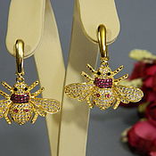 Украшения handmade. Livemaster - original item Bee earrings gold plated with cubic Zirconia and zircons. Handmade.