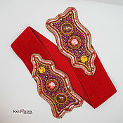 Аксессуары handmade. Livemaster - original item Belt red wide beads Red Passion belt elastic band on the dress. Handmade.