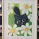 Oil pastel painting children's cat in daisies 'Hello' 297h420mm. Pictures. Larisa Shemyakina Chuvstvo pozitiva (chuvstvo-pozitiva). Ярмарка Мастеров.  Фото №4