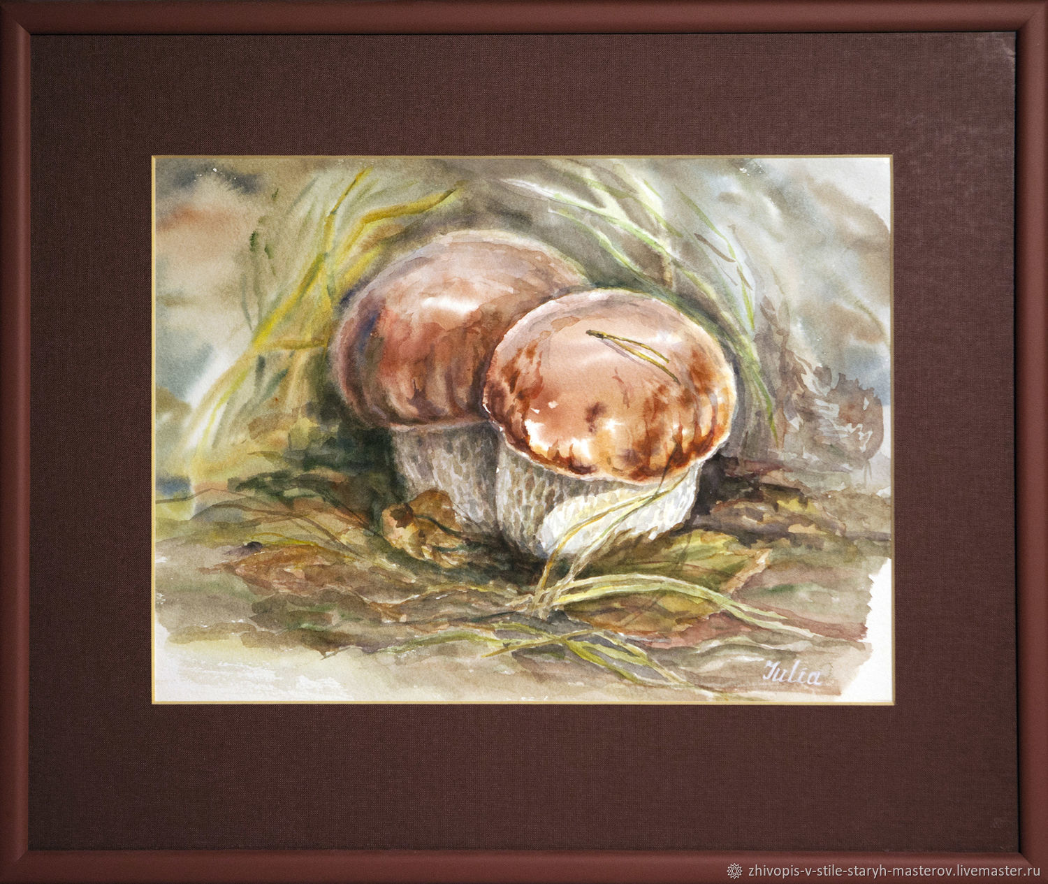 Картина акварелью "Белые грибы", в раме, Картины, Санкт-Петербург,  Фото №1