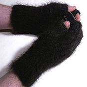 Аксессуары handmade. Livemaster - original item Men`s knitted fingerless gloves Magic of black. Handmade.