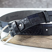 Аксессуары handmade. Livemaster - original item Patchwork Leather Belt in Black and Blue. Handmade.