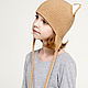 БЕЖЕВАЯ ШАПКА С УШКАМИ КОШКИ. Шапки. Woolcraft. Ярмарка Мастеров.  Фото №4