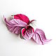 Order Brooch leather flower Orchid Flamenco with loops red scarlet cherry. De-Si-Re. Livemaster. . Brooches Фото №3