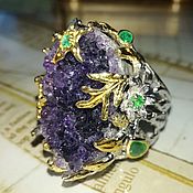 Украшения handmade. Livemaster - original item Magic stone ring with amethyst brush and emeralds. Handmade.