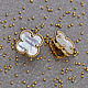 Stylish clover earrings with mother of pearl in yellow gold 585, Earrings, Ekaterinburg,  Фото №1