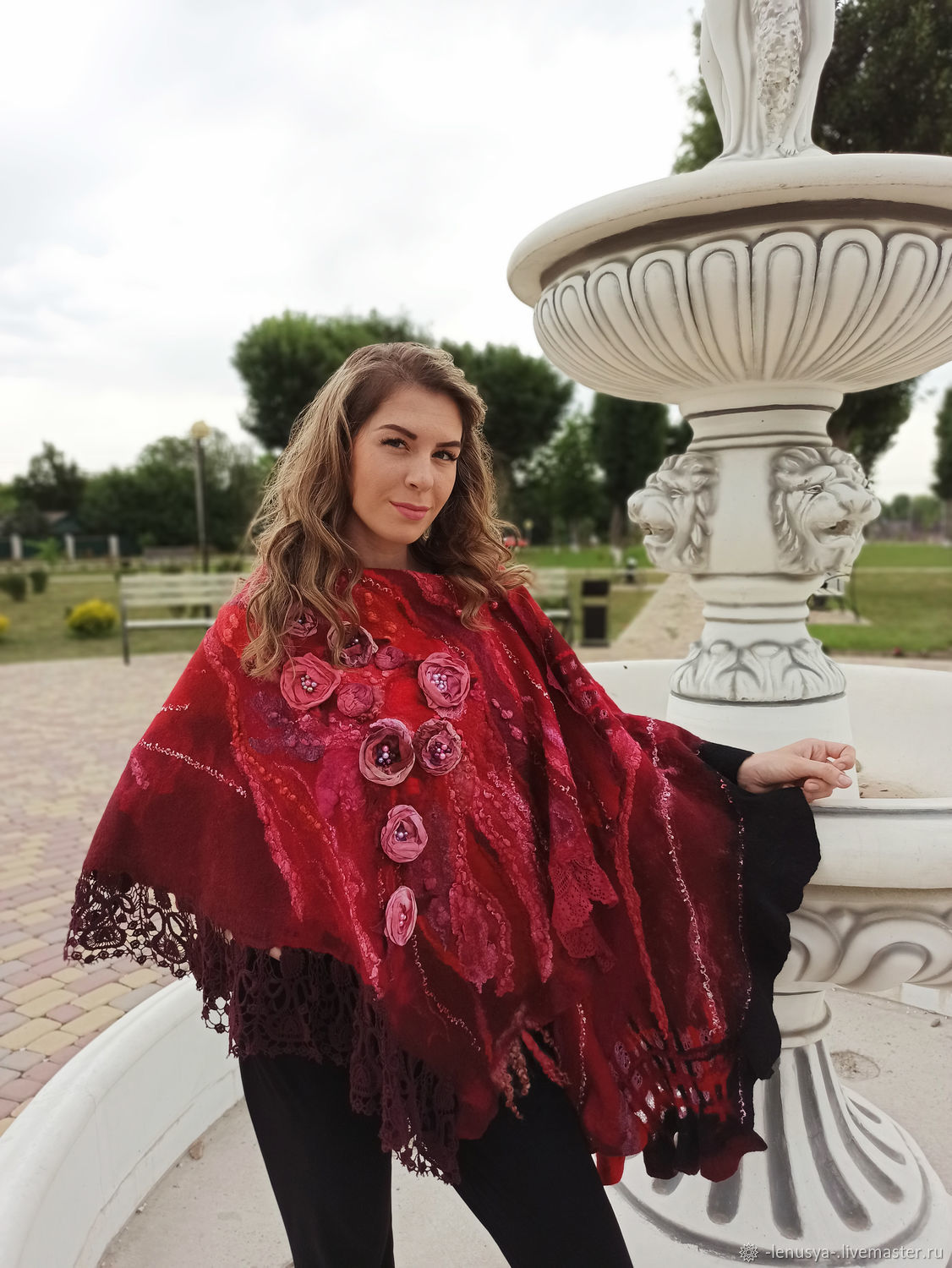 Валяный палантин пончо "ЯГОДНЫЙ ФРЕШ" – заказать на Ярмарке Мастеров ...