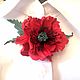 Leather flowers. ' Poppies red blossom', Brooches, Moscow,  Фото №1