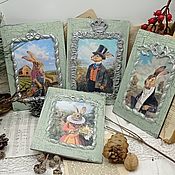 Картины и панно handmade. Livemaster - original item Panel postcard rabbits and hares. Handmade.