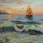 Картины и панно handmade. Livemaster - original item Picture of the sea. "Sailboat at dawn". Seascape.. Handmade.