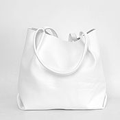 Сумки и аксессуары handmade. Livemaster - original item Shopper Bag Leather White Tote Bag Bag Leather. Handmade.
